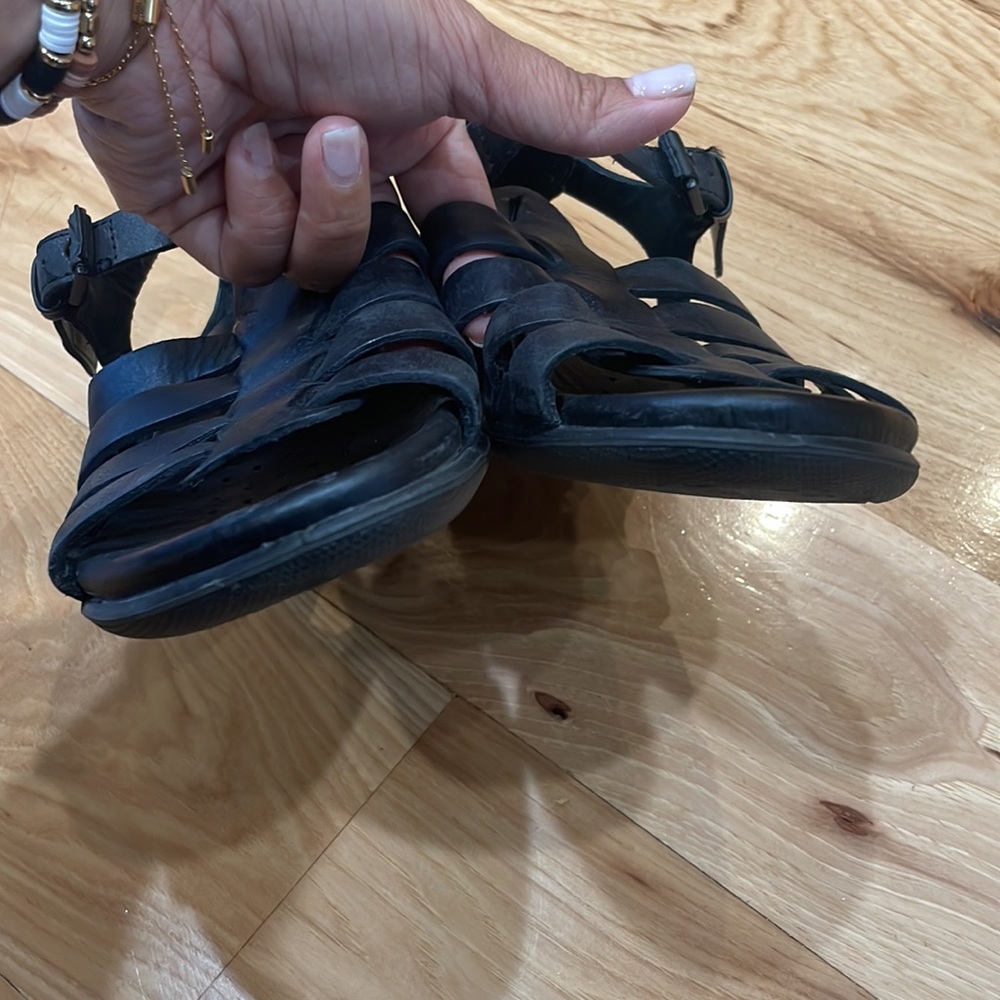 Ecco black leather Strappy sandal shoes Sz 4 35 EU flash luxe - Picture 5 of 9